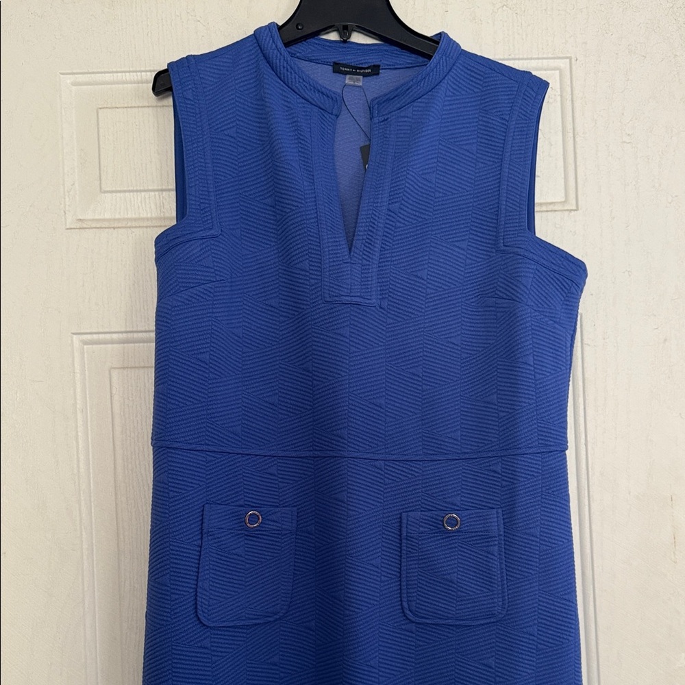 Tommy Hilfiger Blue Sleeveless Dress with 2 Front Button Pockets NWT size 16 - Picture 2 of 9